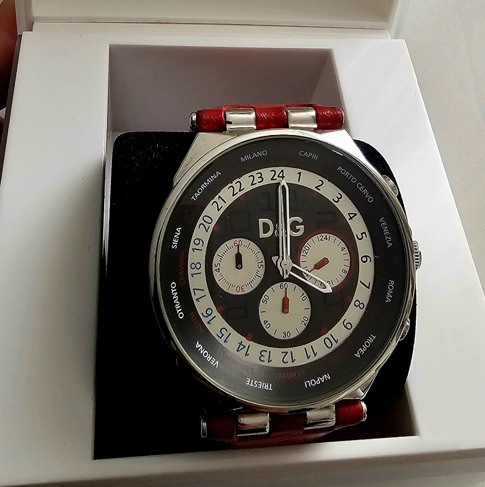 Dolce & Gabbana Silver Watch with Red Accents